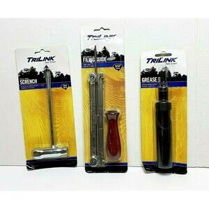 Lot of 3 Trilink Saw Chain Tools Grease Gun Filing Guide and Scrench New